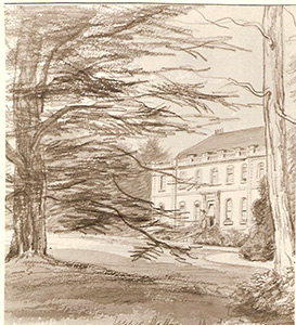 1853 water-colour by Elizabeth Princep of the original 18th century manor house of Upper Gatton Park, High Road